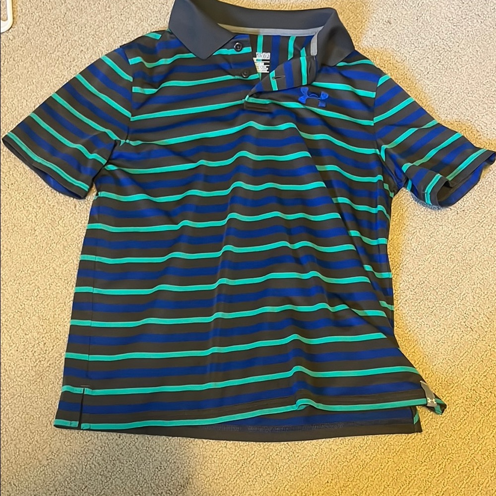 Used Under Armour Blue and Green Striped Polo Shirt